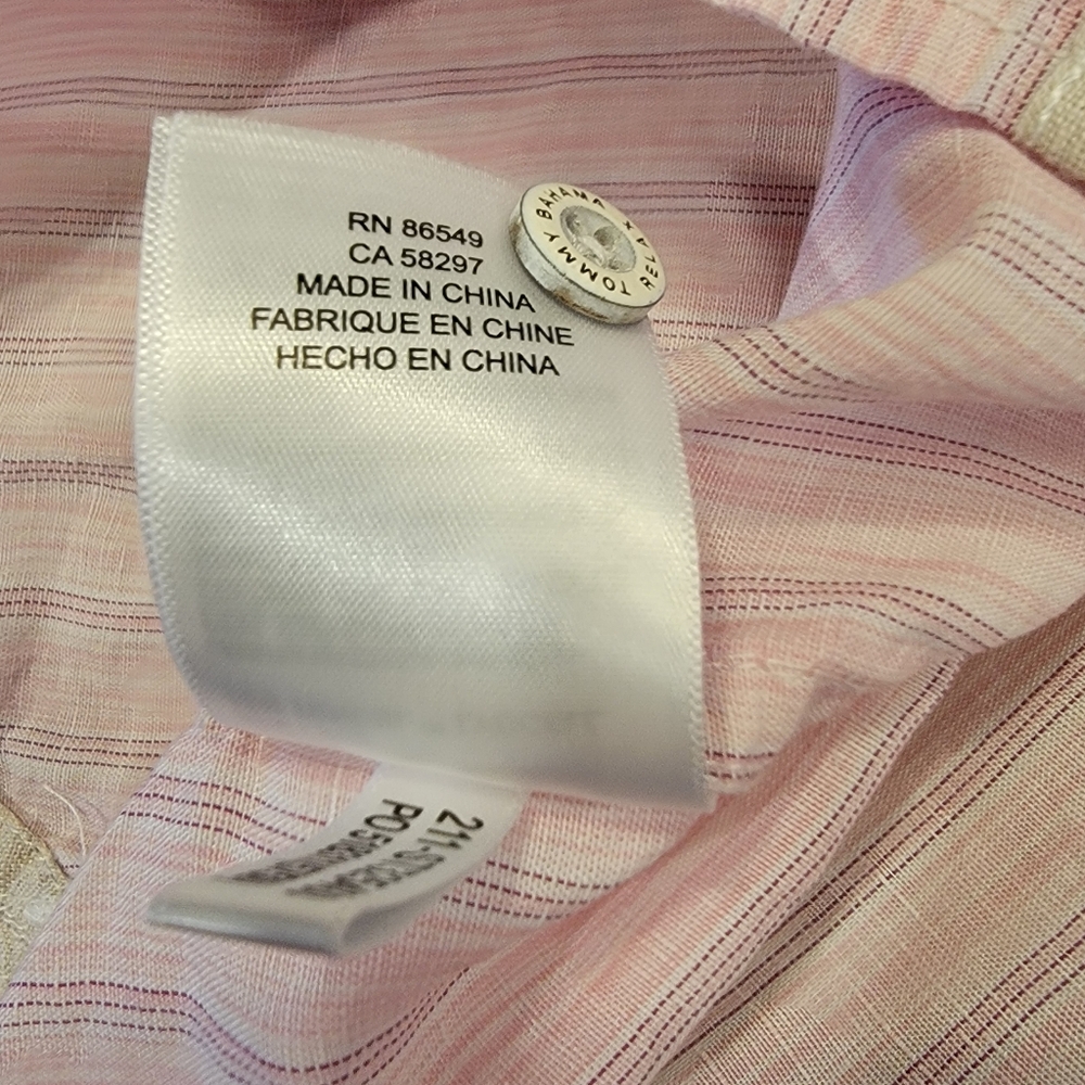 Tommy Bahama‎ Men's Sand Linen Valencia Stripe Short Sleeve Shirt Rose - Picture 11 of 14